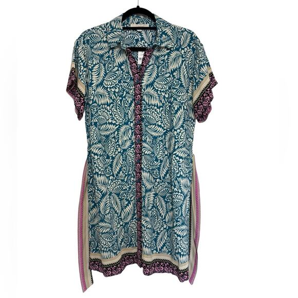 NWT LOFT Palm Collared Tie Waist Mini Dress in Grotto Teal - Size 4 - Picture 2 of 7